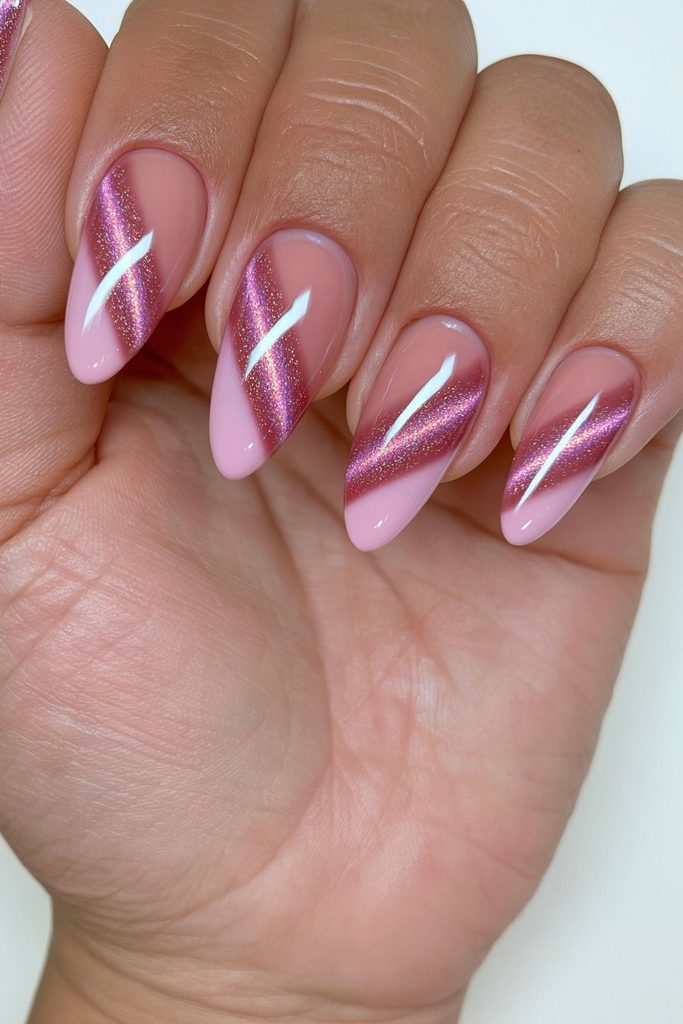 Shimmering cranberry cat eye nails