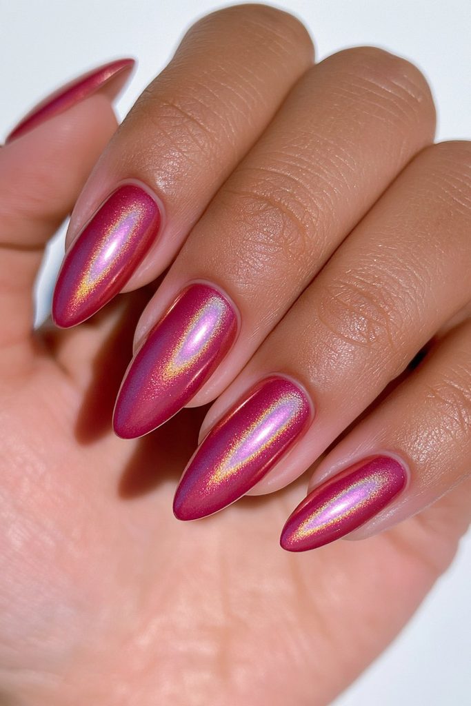 Rich cranberry chrome nail finish