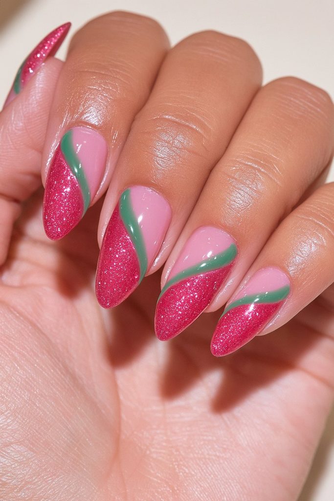 Cranberry emerald duo-tone nails