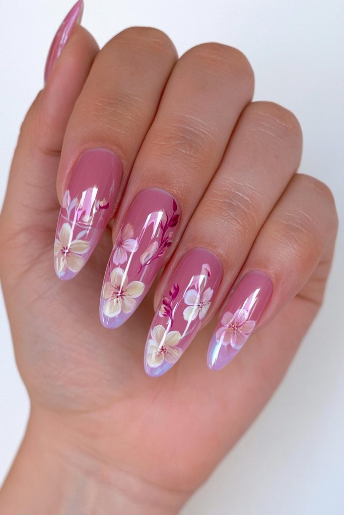 25 Cranberry Nail Ideas for a Rich, On-Trend Manicure 21 Delicate cranberry floral nail art