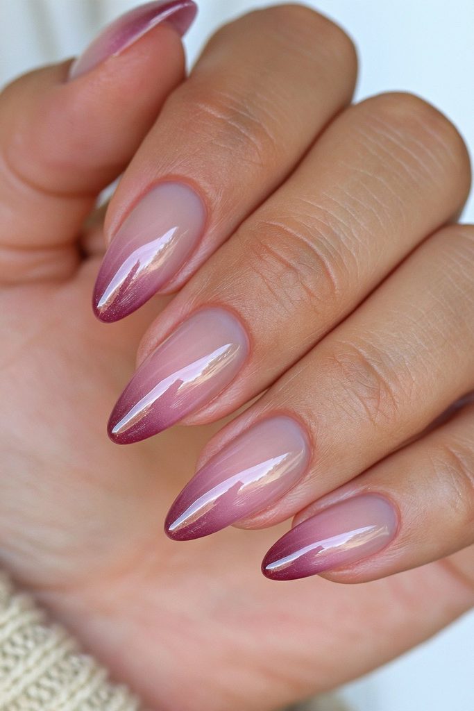 Soft cranberry ombré nail gradient