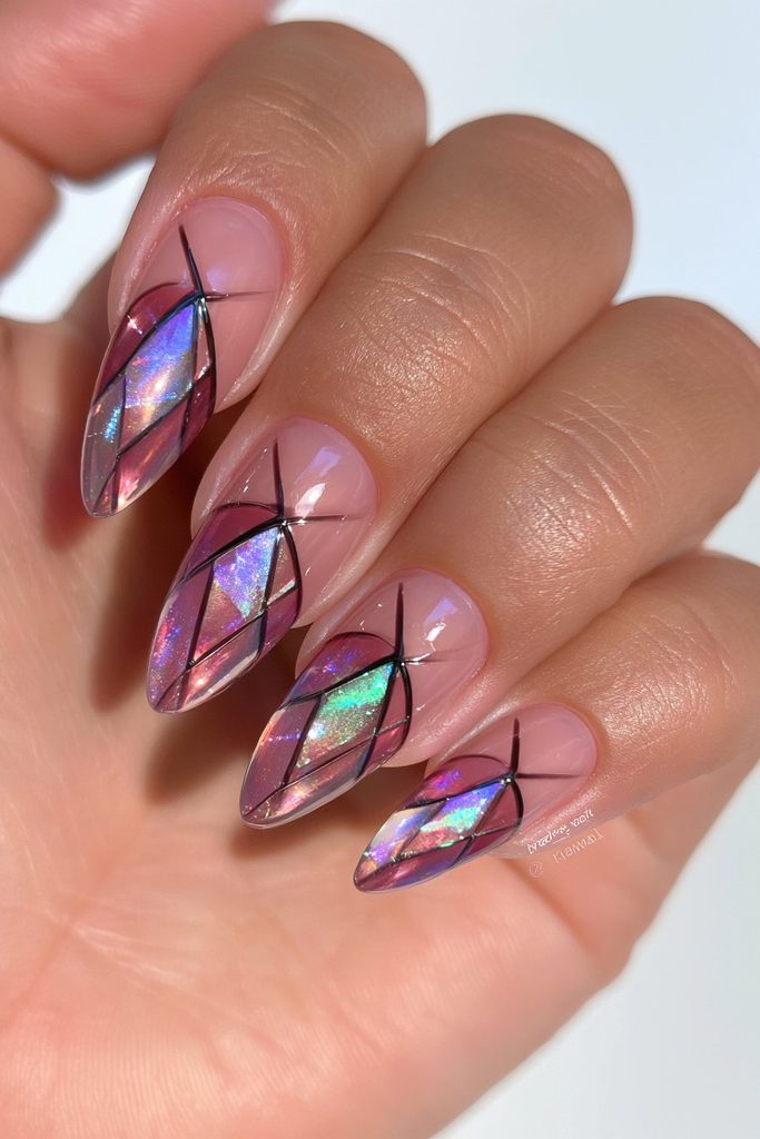 Dark jelly stained-glass almond nails