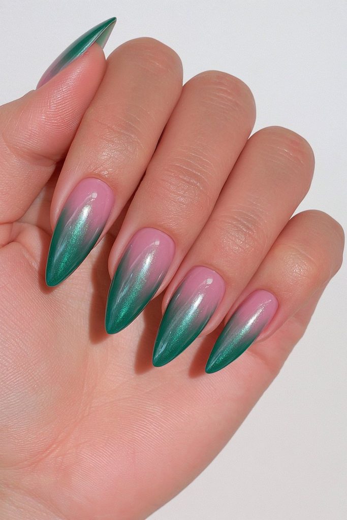 Deep forest green almond nails