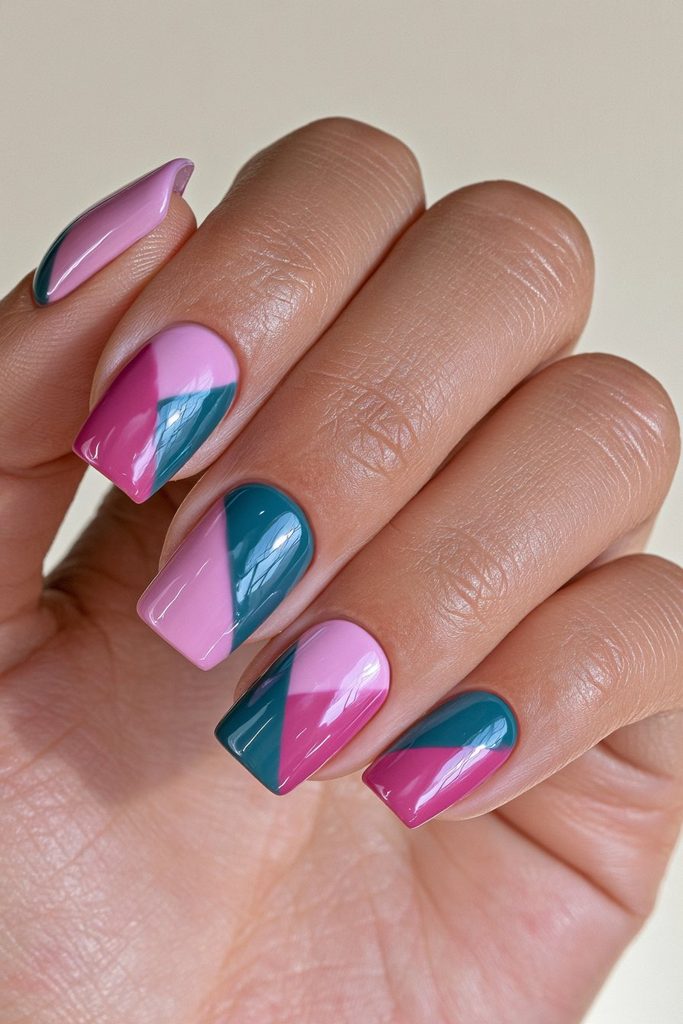Emerald crimson color-block nails