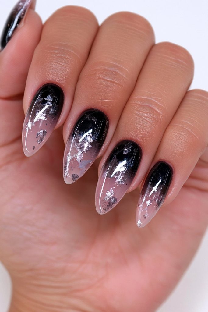 Foil flake textured gothic nails