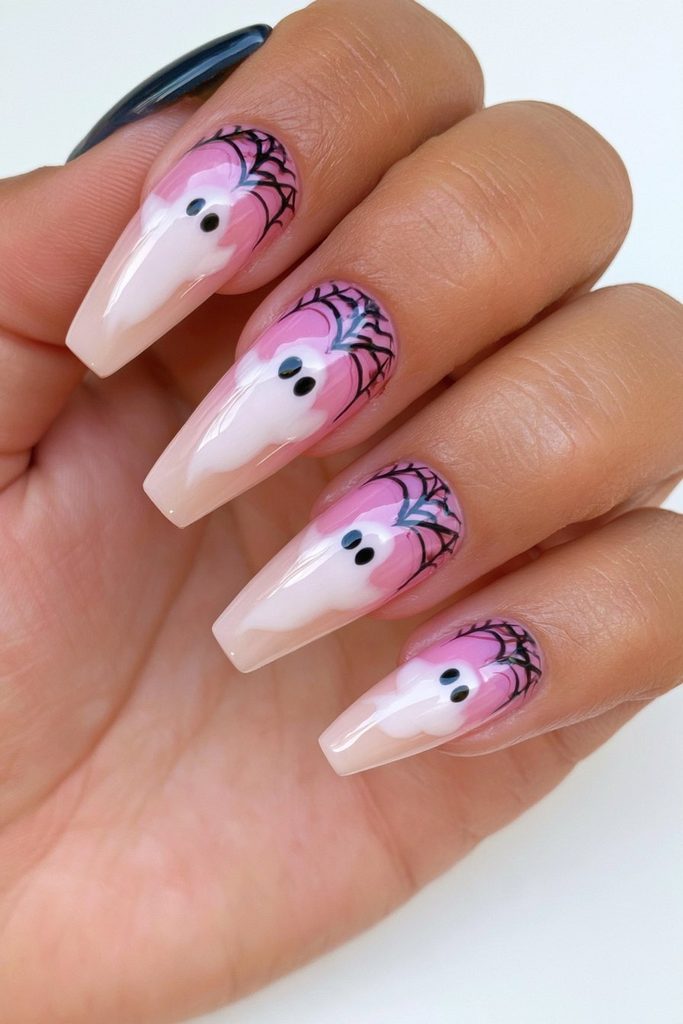 Ghost and cobweb coffin nail design