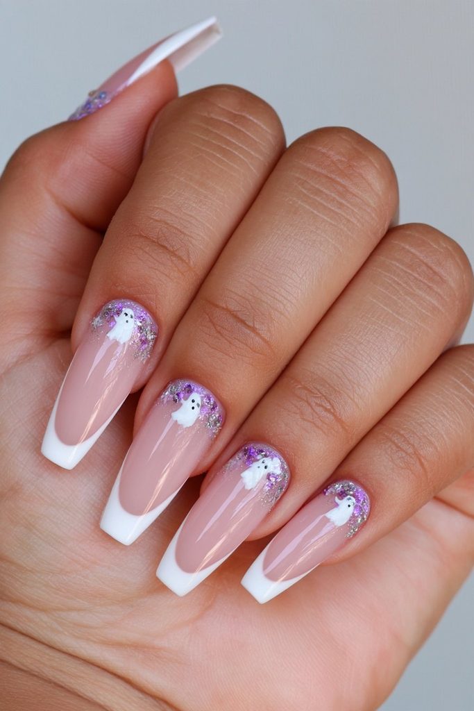 Glam ghost French tips on coffin nails
