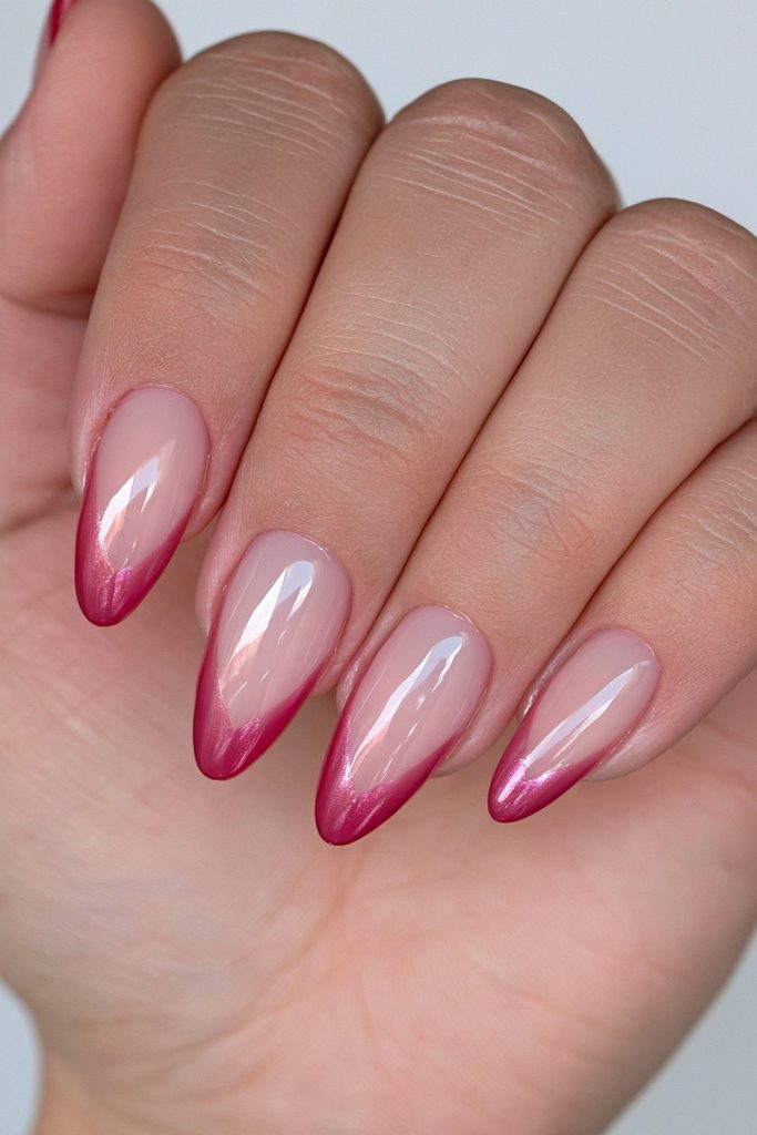 Glazed red French tip nails