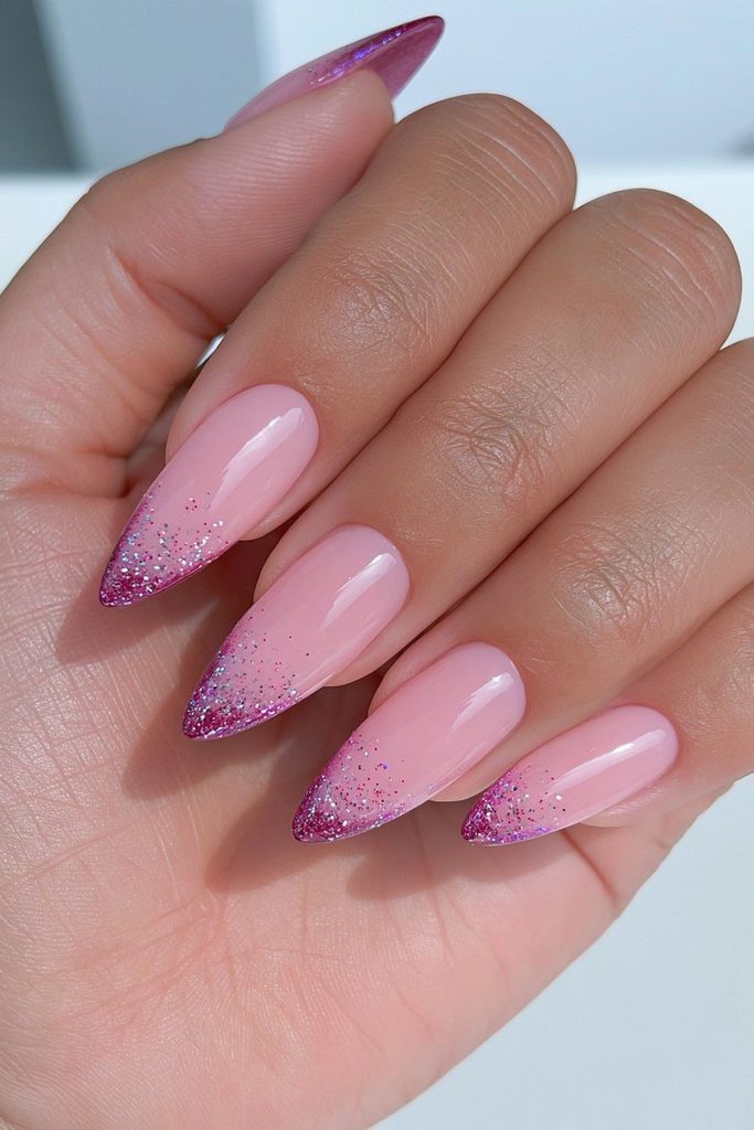 Glitter-dipped cranberry nail tips