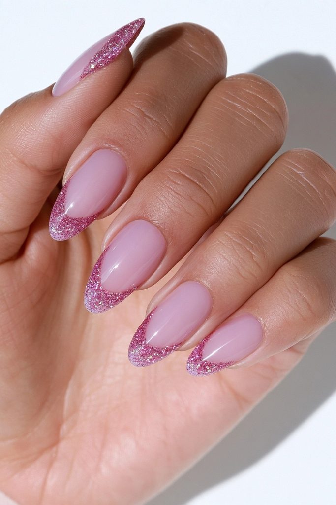 20 Soft, Glossy Sugar Plum Nails for Short Lengths 7 Sugar plum glitter French tips