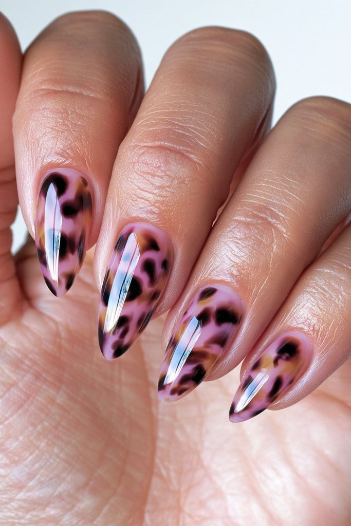 Glossy high-shine tortoiseshell nails
