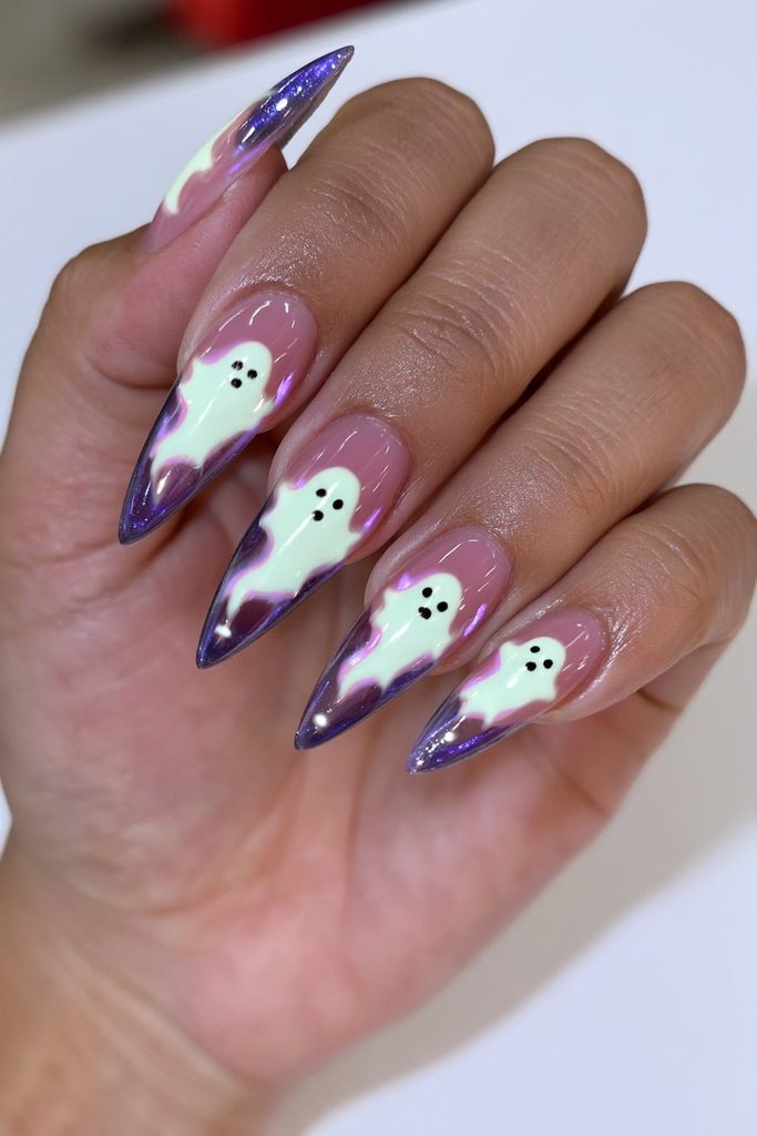 25 Almond Ghost Nails: Effortless Halloween Style 5 Glowing ghost almond nails for Halloween