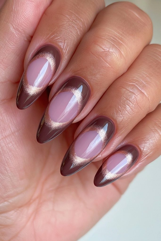 22 Hot Chocolate Nails to Warm Up Your Cozy Season Manicure 7 Gold dipped chocolate truffle nails