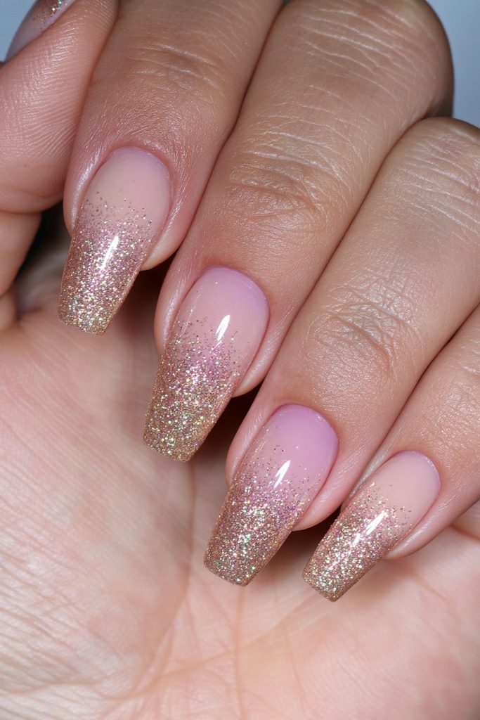 Gold glitter ombré nail design
