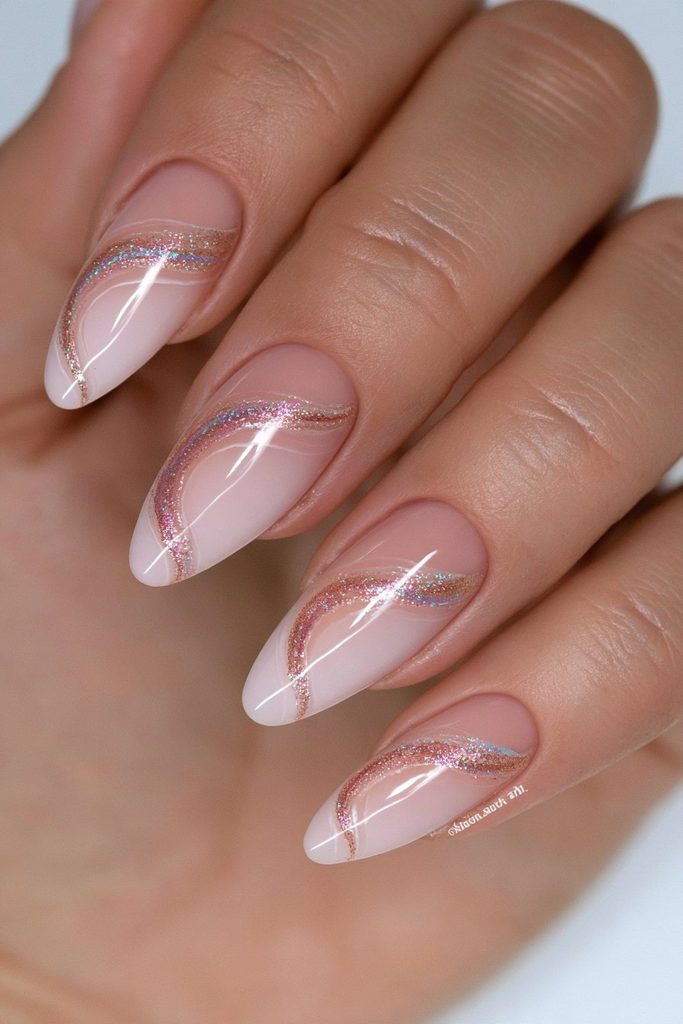 Gold glitter swirl nail art