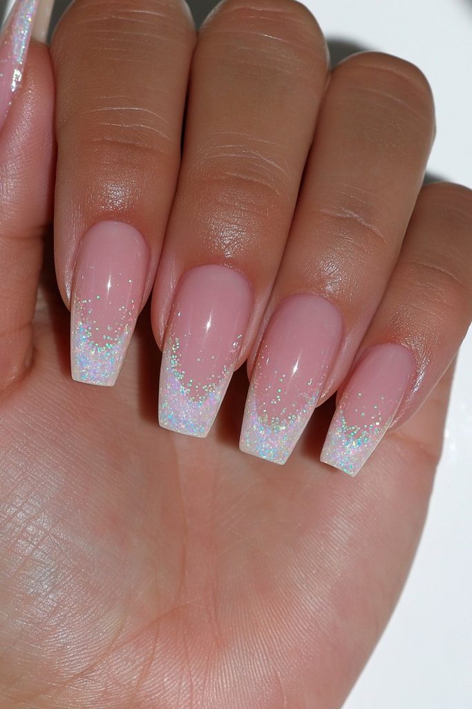 Short squoval gold glitter nails