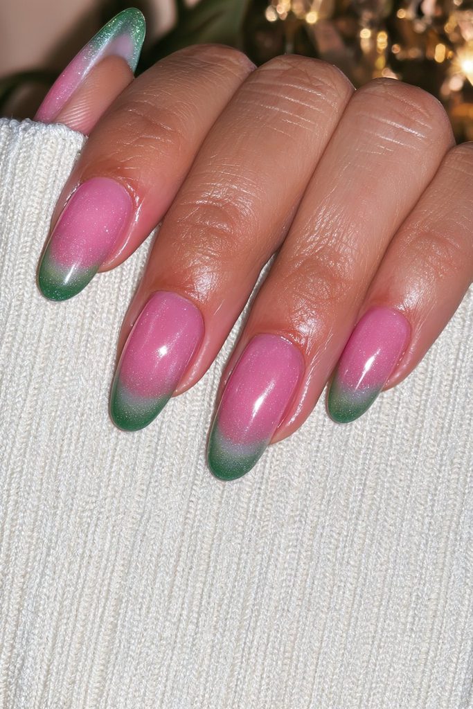 Sheer green jelly nails with glossy translucent autumn color