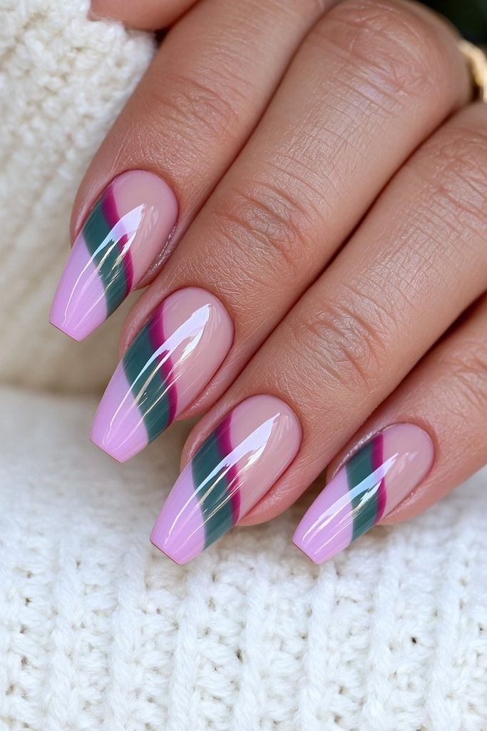 Green and Plum Two Tone Nails