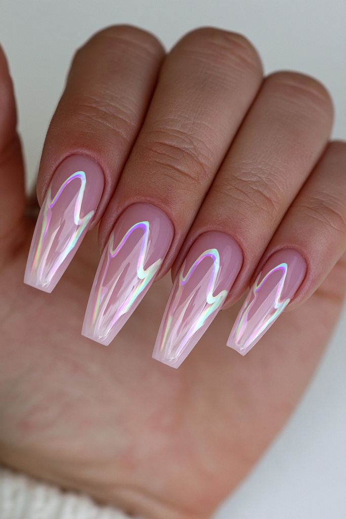 25 Almond Ghost Nails: Effortless Halloween Style 11 Holographic ghost outline coffin nails