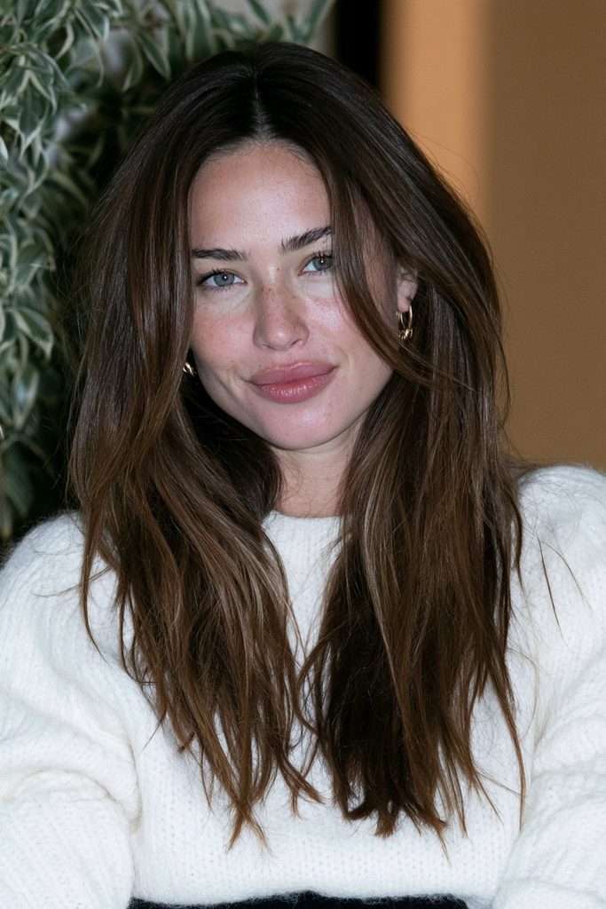 Maple brown long layered hair