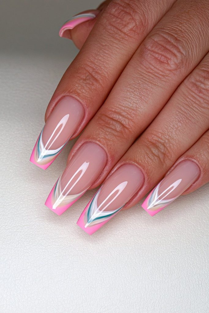Elegant marble coffin nails with natural swirling stone patterns