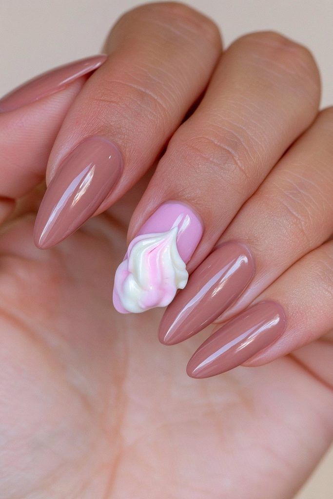 22 Hot Chocolate Nails to Warm Up Your Cozy Season Manicure 4 Marshmallow topping accent nail