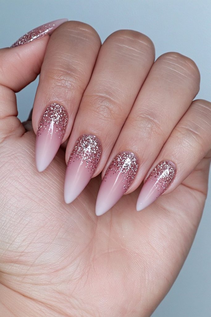 Matte nails with gold glitter tips