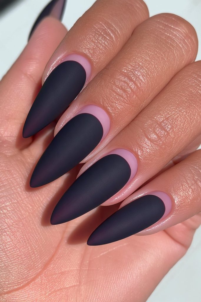 Matte onyx statement almond nails