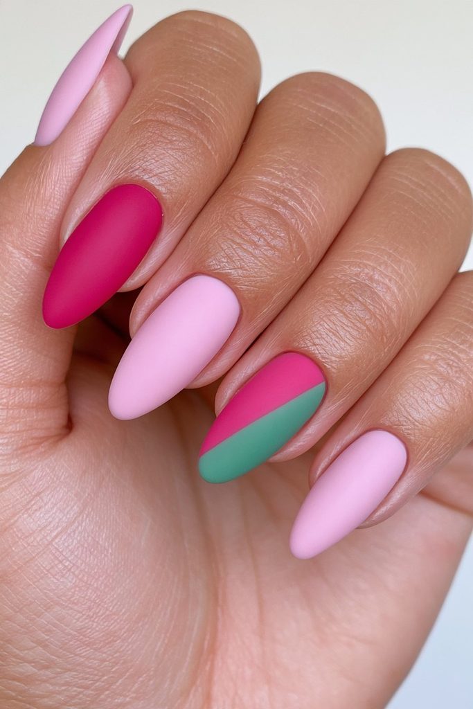 Matte red and green Christmas nails