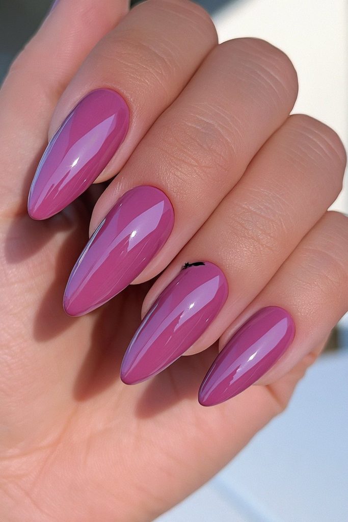 Micro bat silhouette red nail accent