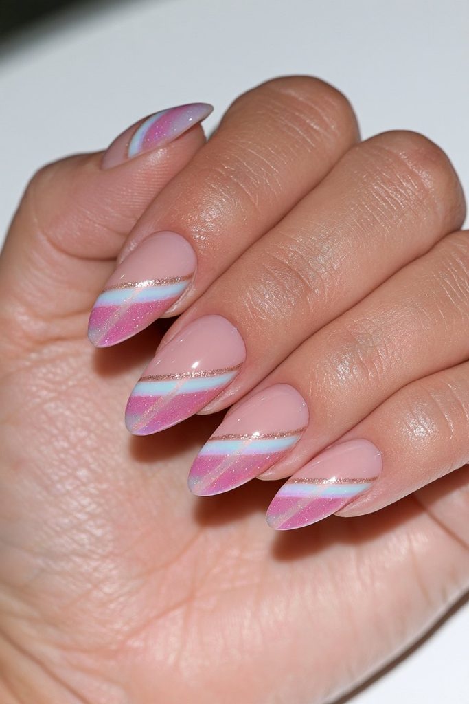 Milky white nails gold linework