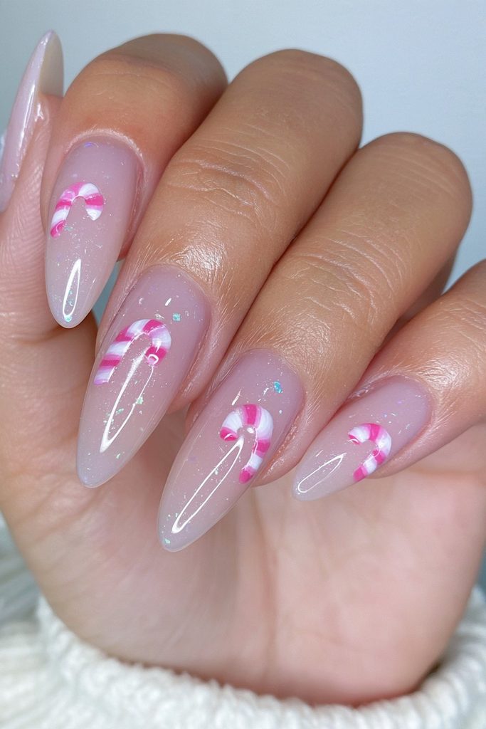 20 Candy Cane Nail Designs for Easy, Festive DIY Manicures 9 Mini hand-painted candy cane nails