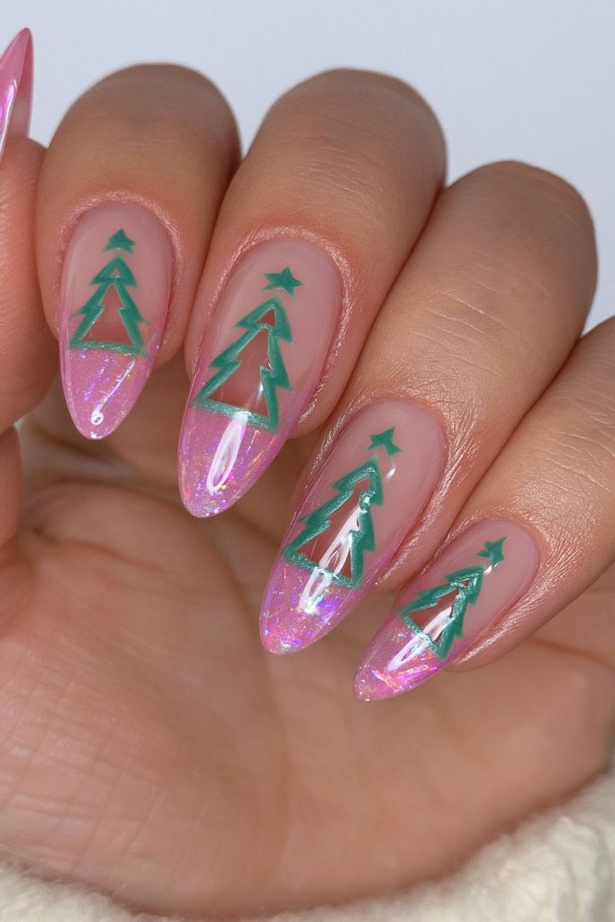 Negative space Christmas tree nails