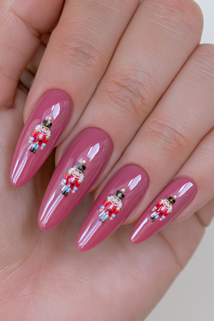 Nutcracker decals glossy red nails