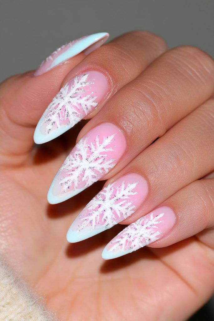 Oversized statement snowflake nail featuring bold intricate winter detailing