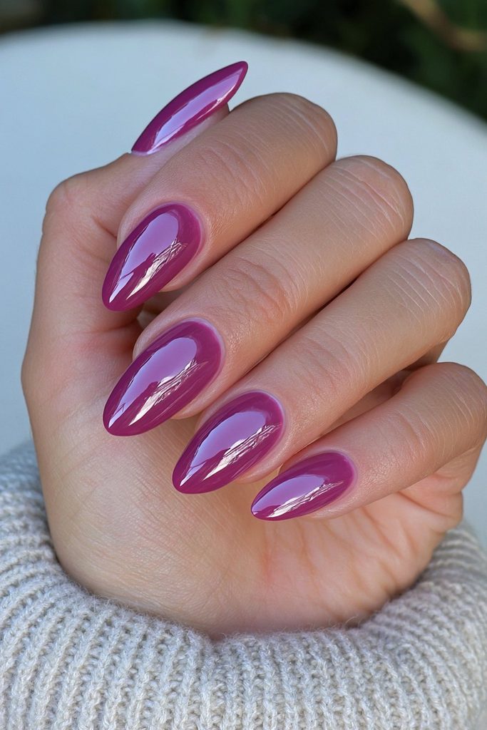 Glossy oxblood almond spooky nails