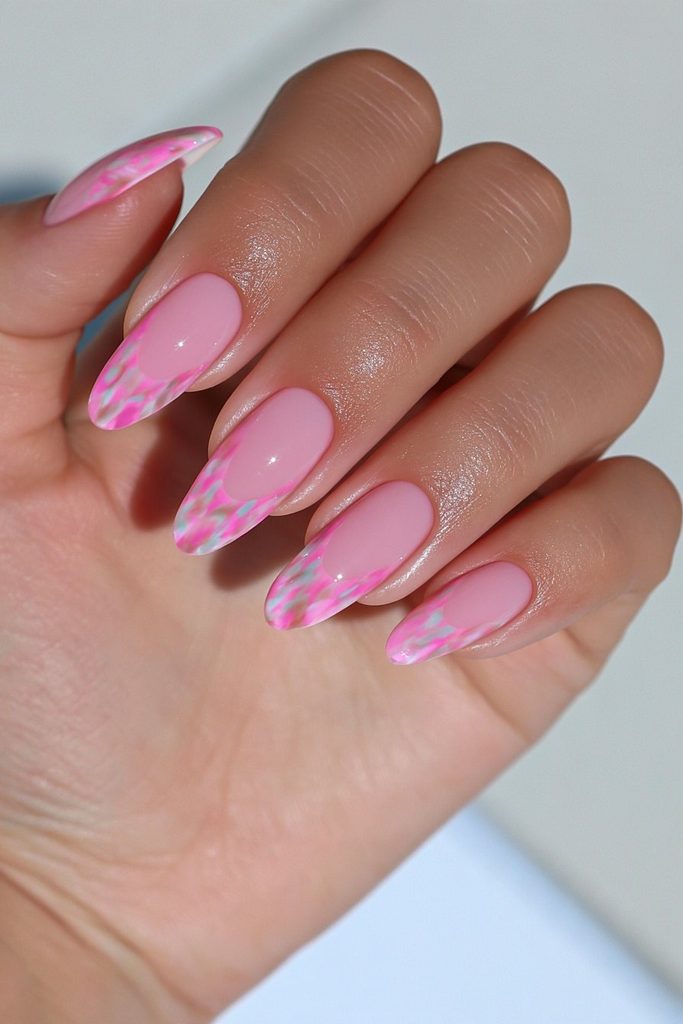 Pink tortoiseshell patterned nails