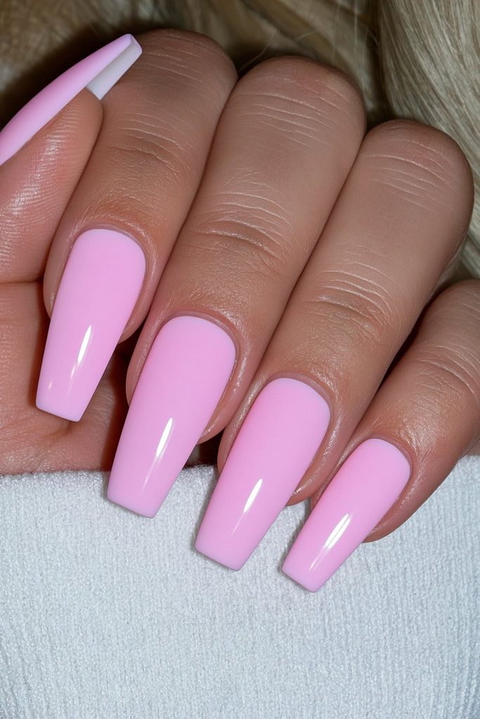 Pink velvet matte coffin nails with soft luxurious texture