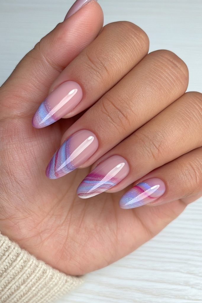 20 Soft, Glossy Sugar Plum Nails for Short Lengths 18 Swirled plum marble effect nails