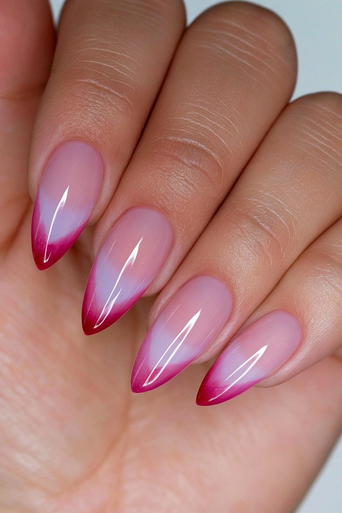 Red milky French tip nails