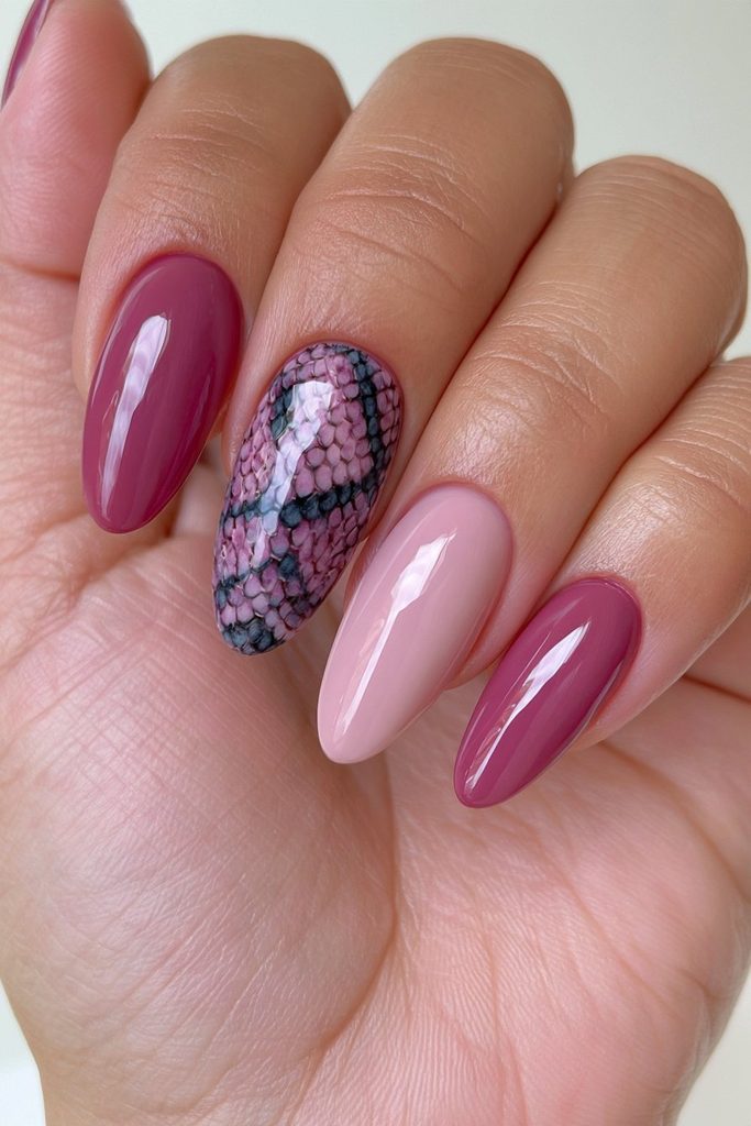 Red snake-print spooky nail accent