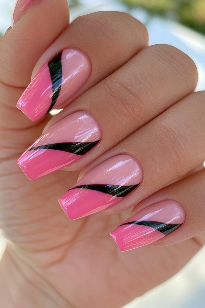 Red and black negative-space nails