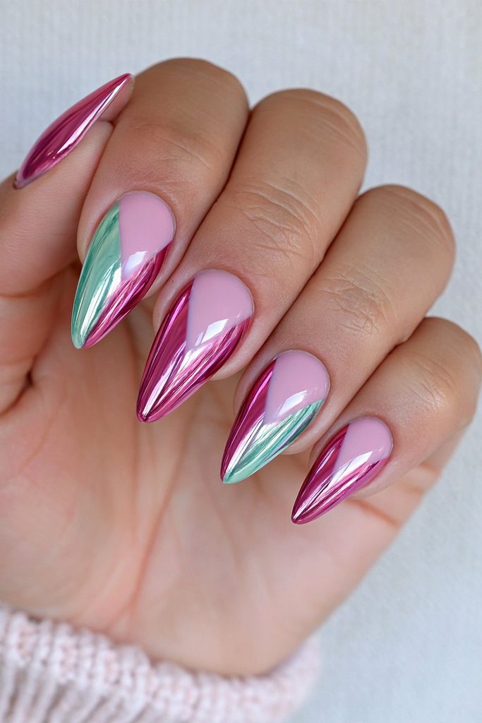 Red and green chrome nails