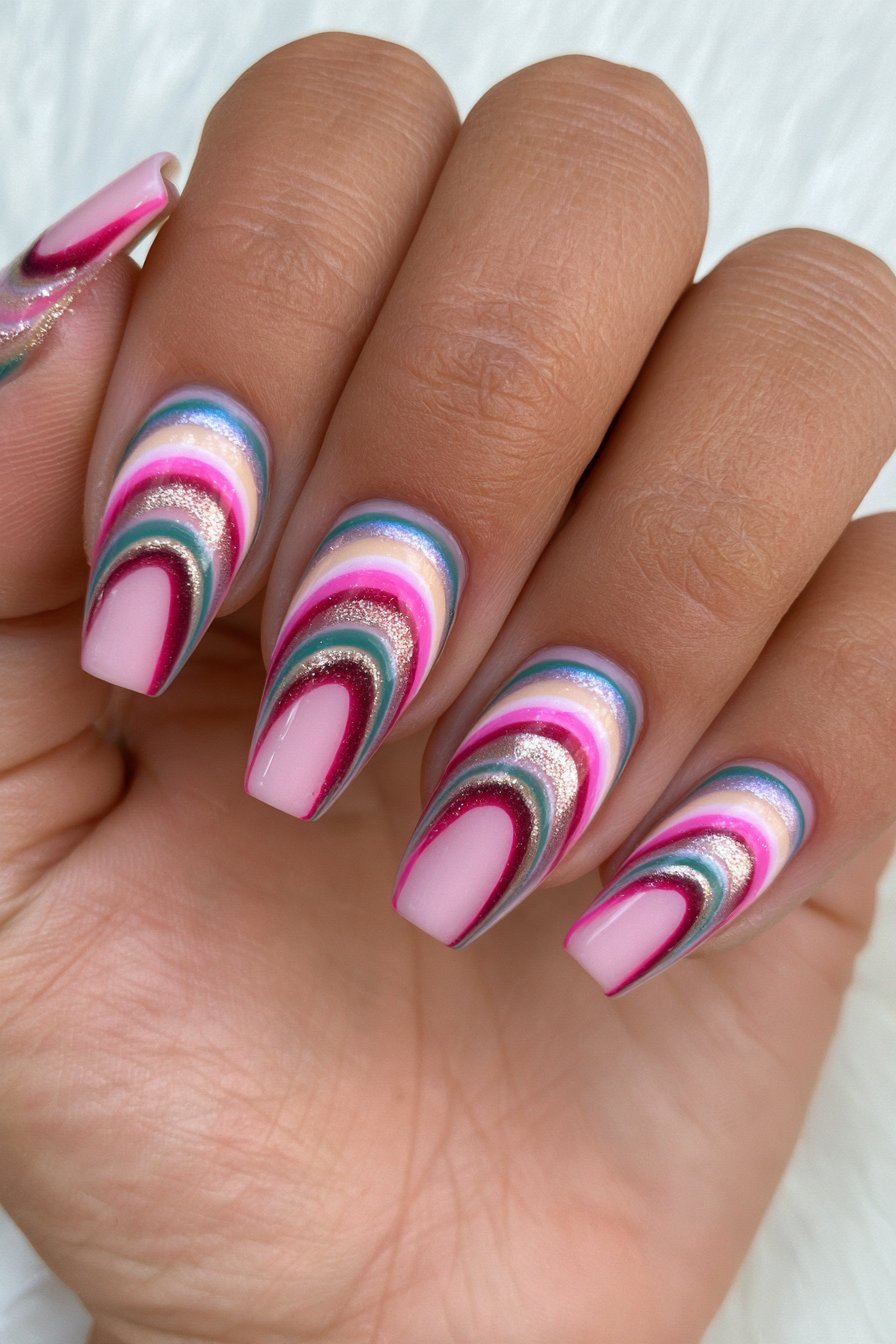 Red green marble Christmas nails