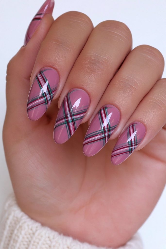 Red and green plaid Christmas nails