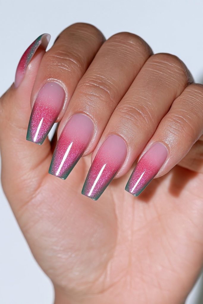 Red to green ombré nails