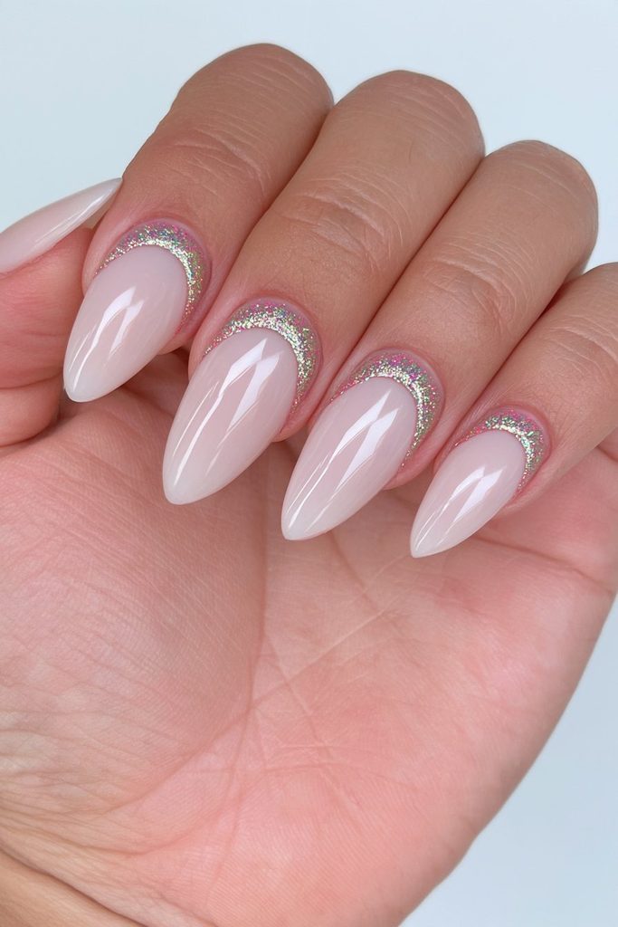 Reverse French gold glitter nails