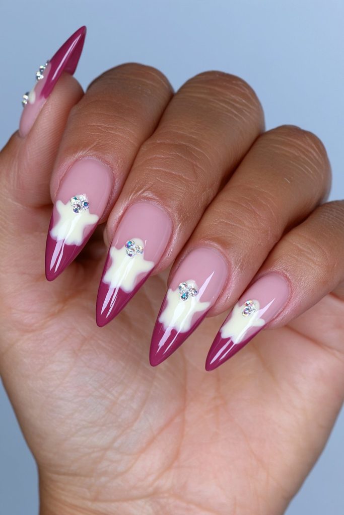 25 Almond Ghost Nails: Effortless Halloween Style 17 Rhinestone-eyed ghost almond nail design