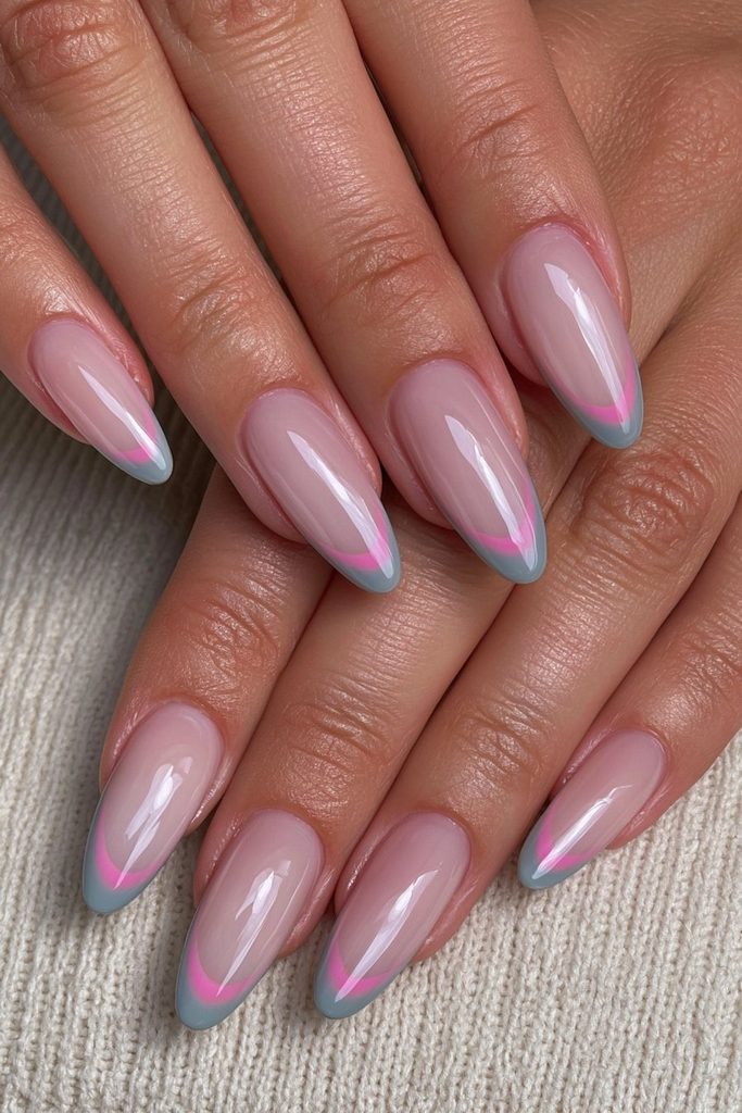Soft sage green French tips with clean elegant contrast