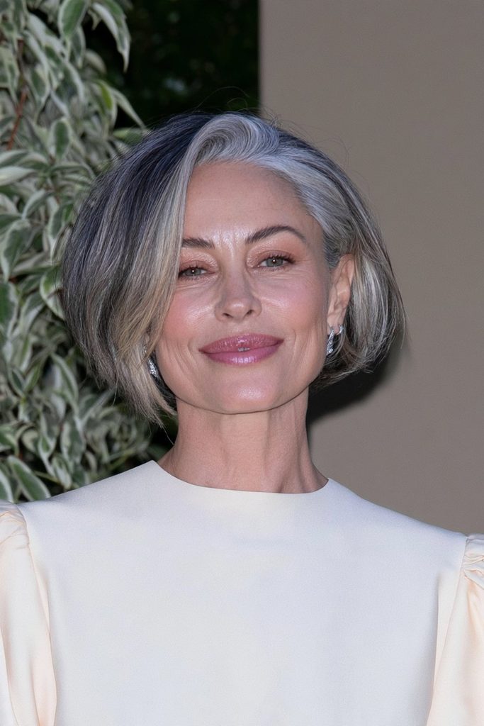Salt-and-pepper stacked pixie bob
